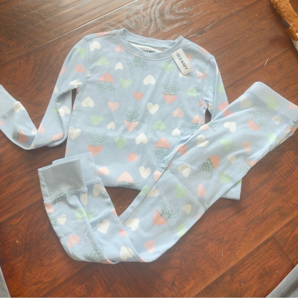 Old Navy Light Blue Heart-Print Kids Pajama Set with Pastel Accents